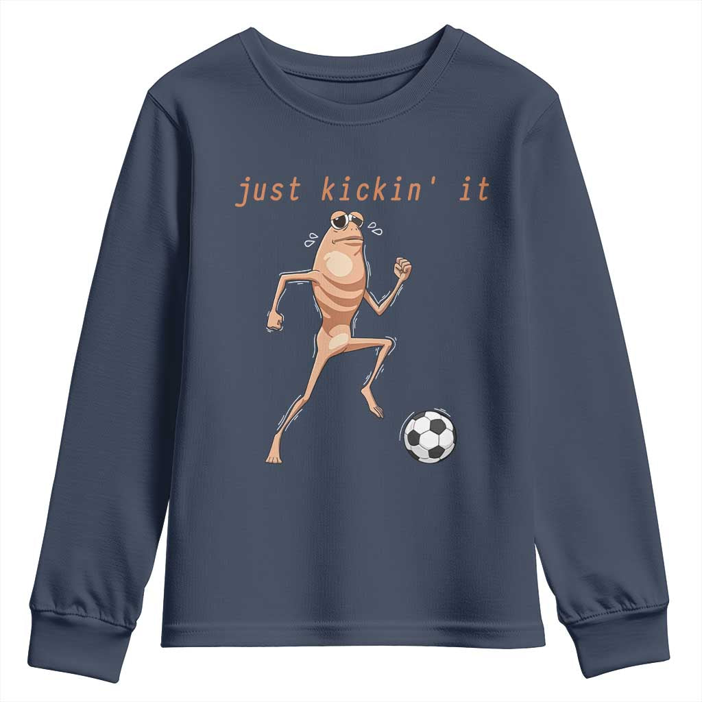 Just Kickin It Youth Sweatshirt Funny Marcus The Worm Soccer Meme TS12 Navy Print Your Wear