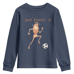 Just Kickin It Youth Sweatshirt Funny Marcus The Worm Soccer Meme TS12 Navy Print Your Wear