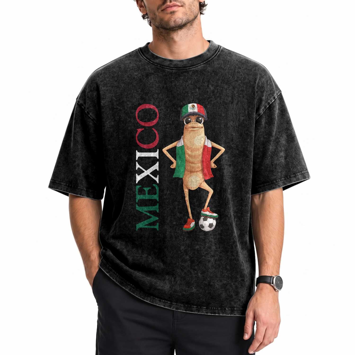 Mexico Soccer Fan Marcus The Worm Washed Cotton T-Shirt Country Football Gift