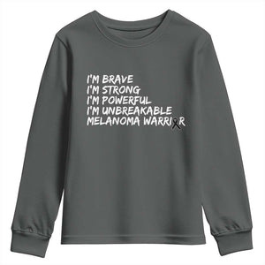 I Am Brave Strong Powerful Unbreakable Youth Sweatshirt Melanoma Warrior Support TS12 Dark Heather Print Your Wear