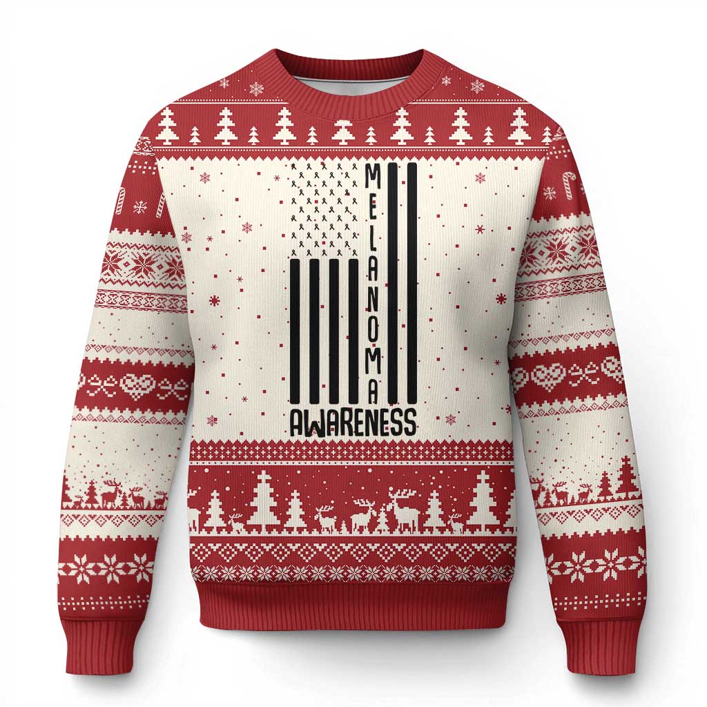 Melanoma Awareness USA Flag Ugly Christmas Sweater Patriotic Cancer Warrior TS12 Beige Red Print Your Wear