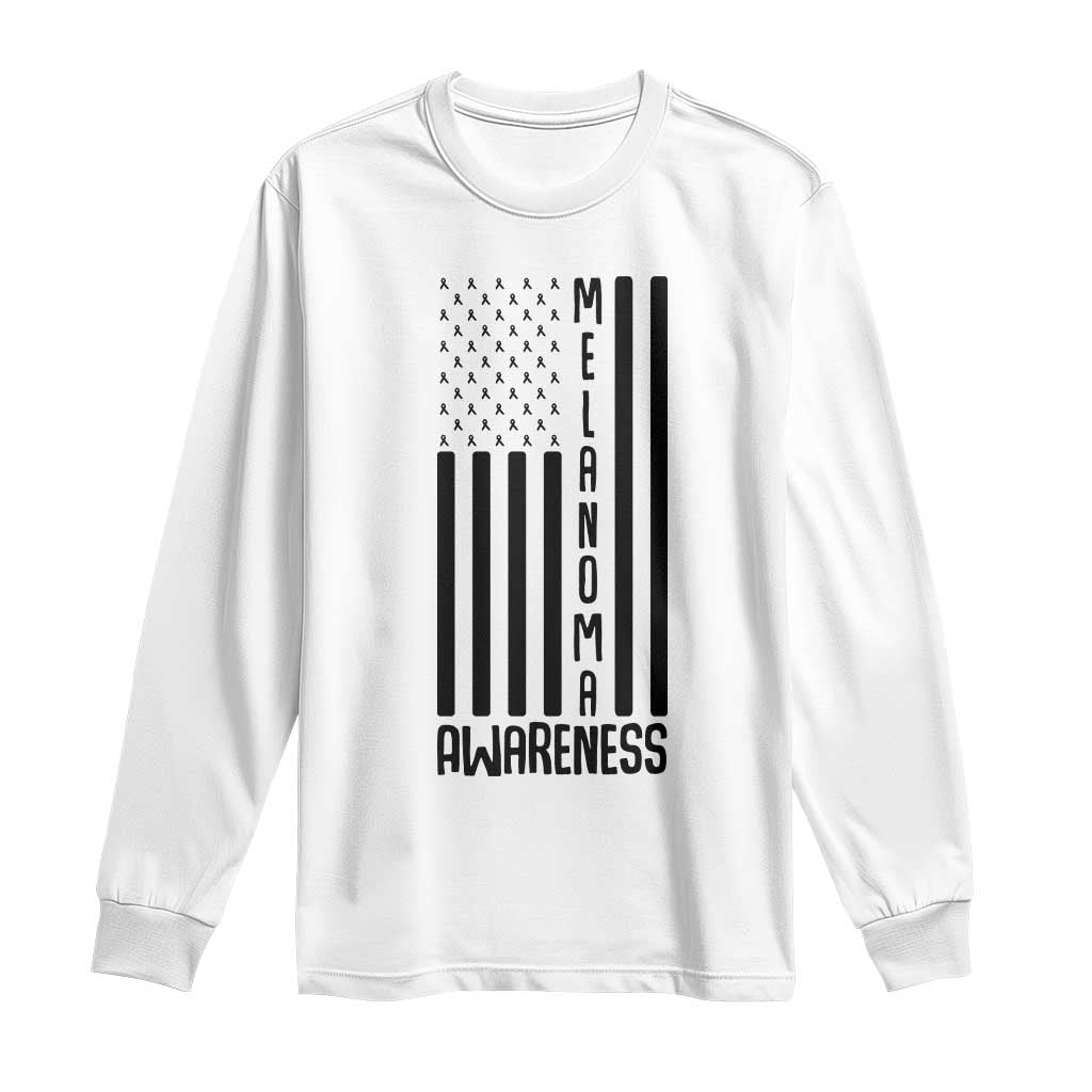 Melanoma Awareness USA Flag Long Sleeve Shirt Patriotic Cancer Warrior TS12 White Print Your Wear