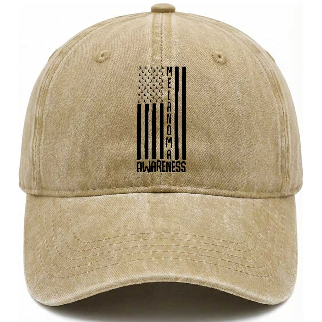 Melanoma Awareness USA Flag Washed Cotton Baseball Cap Patriotic Cancer Warrior TS12 Print Your Wear
