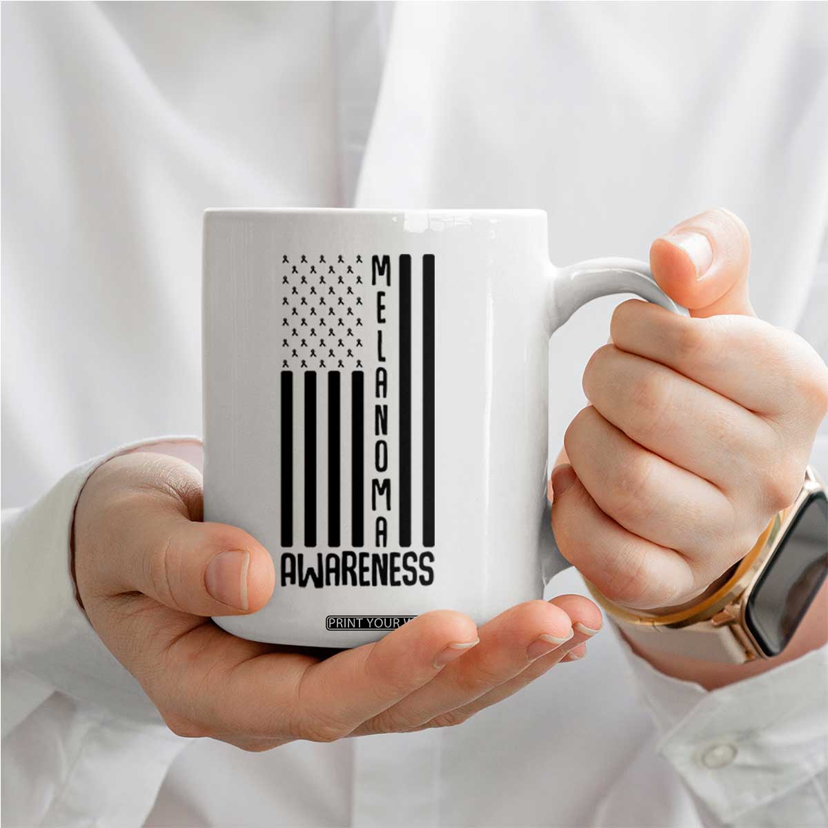 Melanoma Awareness USA Flag Coffee Mug Patriotic Cancer Warrior TS12 Print Your Wear