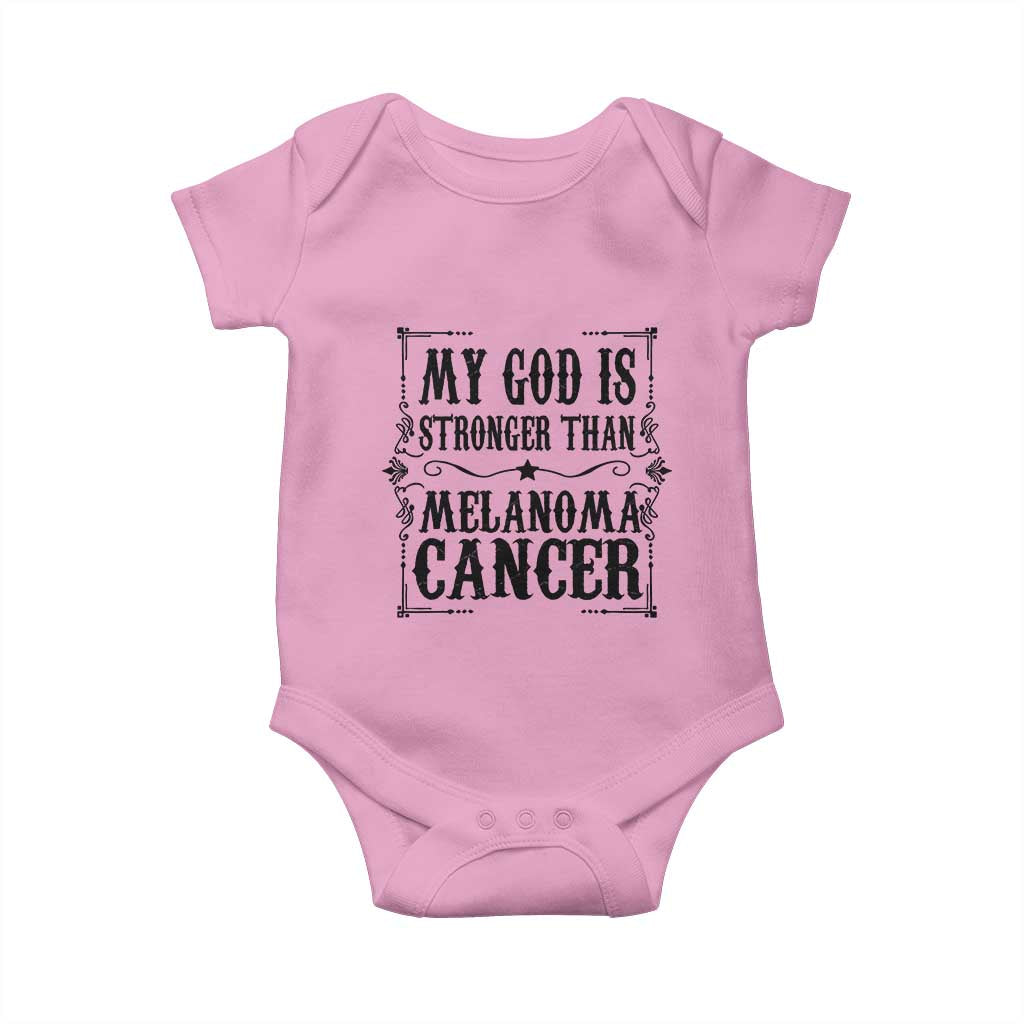 My God Is Stronger Than Melanoma Baby Onesie Religious Cancer Support TS12 Light Pink Print Your Wear