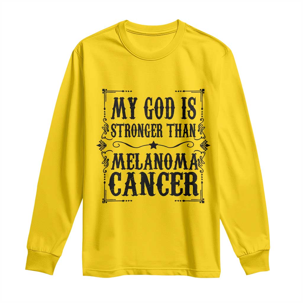 My God Is Stronger Than Melanoma Long Sleeve Shirt Religious Cancer Support TS12 Daisy Print Your Wear