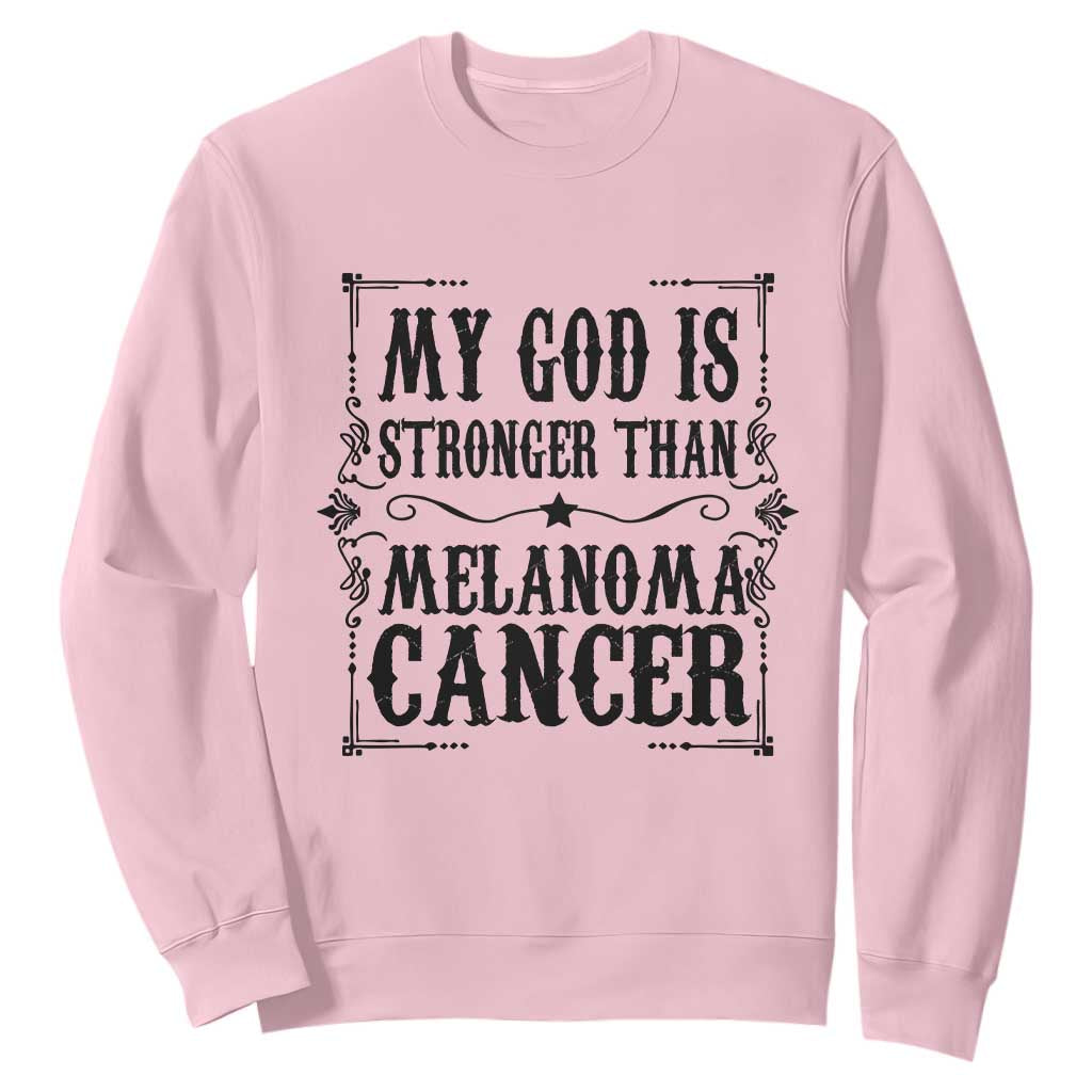 My God Is Stronger Than Melanoma Sweatshirt Religious Cancer Support TS12 Light Pink Print Your Wear