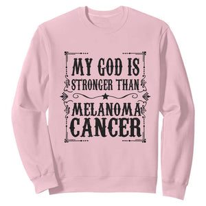 My God Is Stronger Than Melanoma Sweatshirt Religious Cancer Support TS12 Light Pink Print Your Wear