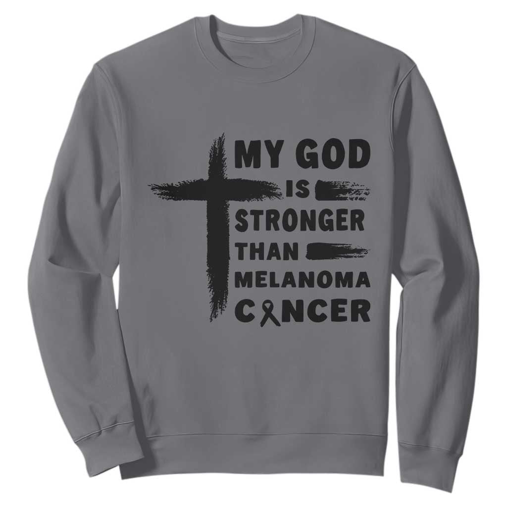 My God Is Stronger Than Melanoma Sweatshirt Christian Cancer Support TS12 Charcoal Print Your Wear