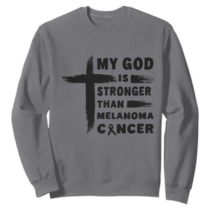 My God Is Stronger Than Melanoma Sweatshirt Christian Cancer Support TS12 Charcoal Print Your Wear