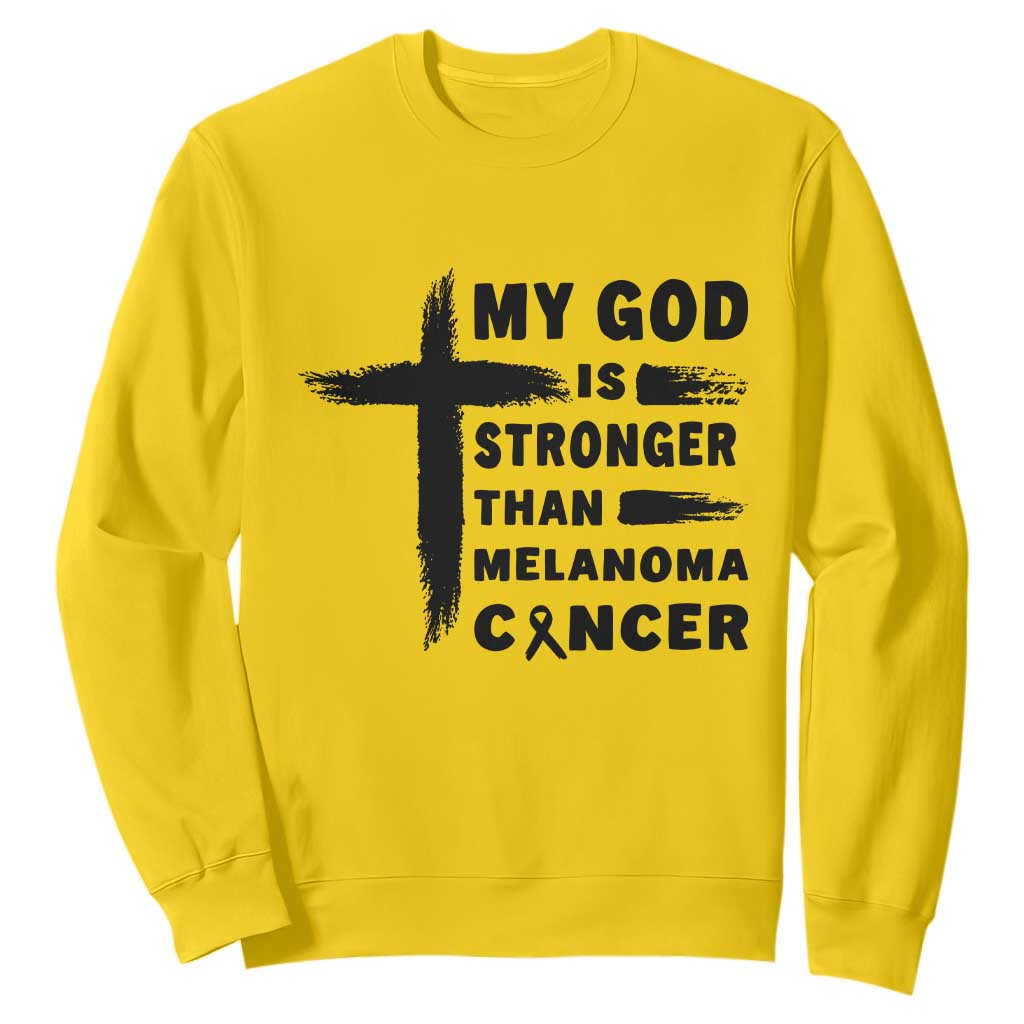 My God Is Stronger Than Melanoma Sweatshirt Christian Cancer Support TS12 Daisy Print Your Wear