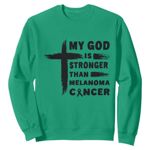 My God Is Stronger Than Melanoma Sweatshirt Christian Cancer Support TS12 Irish Green Print Your Wear