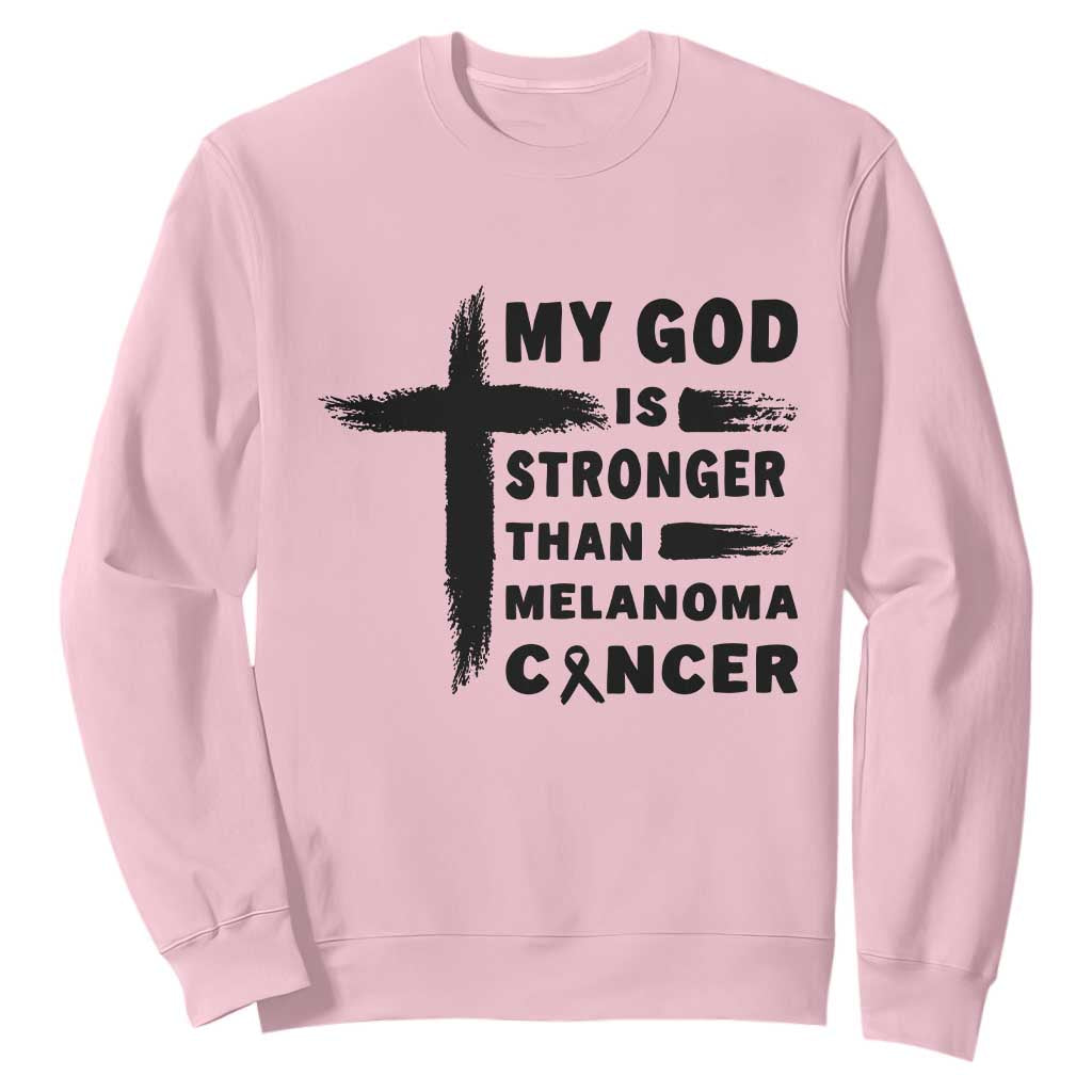My God Is Stronger Than Melanoma Sweatshirt Christian Cancer Support TS12 Light Pink Print Your Wear