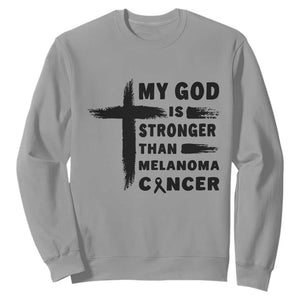 My God Is Stronger Than Melanoma Sweatshirt Christian Cancer Support TS12 Sport Gray Print Your Wear