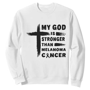 My God Is Stronger Than Melanoma Sweatshirt Christian Cancer Support TS12 White Print Your Wear