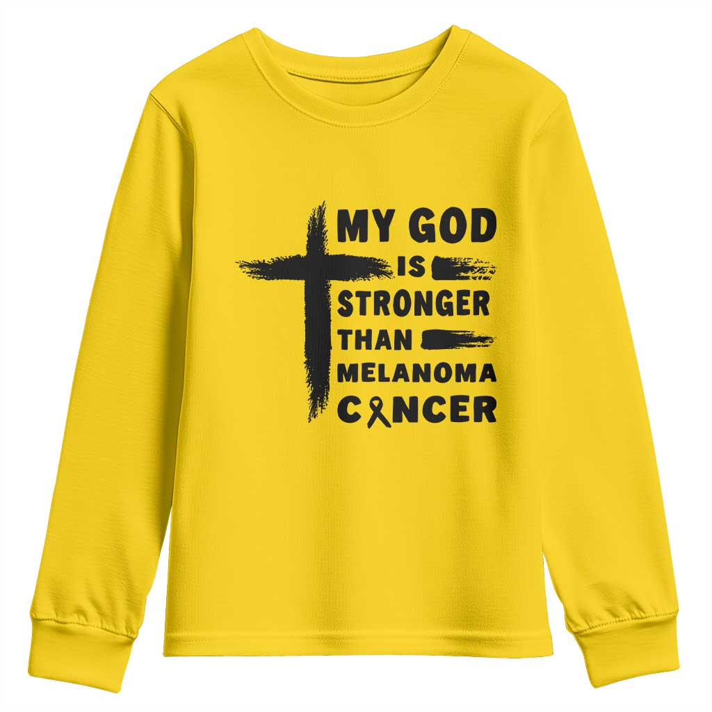 My God Is Stronger Than Melanoma Youth Sweatshirt Christian Cancer Support TS12 Daisy Print Your Wear