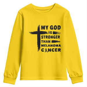 My God Is Stronger Than Melanoma Youth Sweatshirt Christian Cancer Support TS12 Daisy Print Your Wear