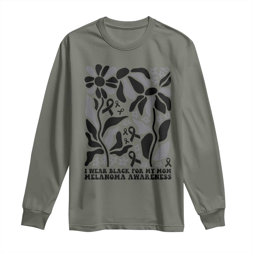 I Wear Black For My Mom Long Sleeve Shirt Melanoma Support Squad TS12 Military Green Print Your Wear