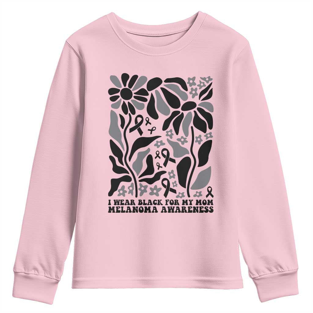 I Wear Black For My Mom Youth Sweatshirt Melanoma Support Squad TS12 Light Pink Print Your Wear