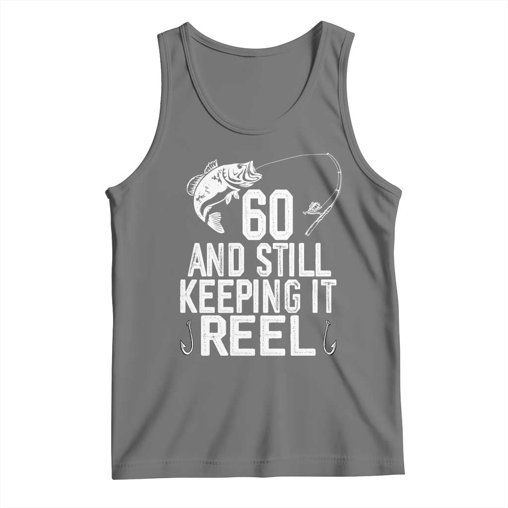 Personalized 60th Birthday Fishing Tank Top Custom Number Bday Still Keeping It Reel TS12 Black Heather Print Your Wear