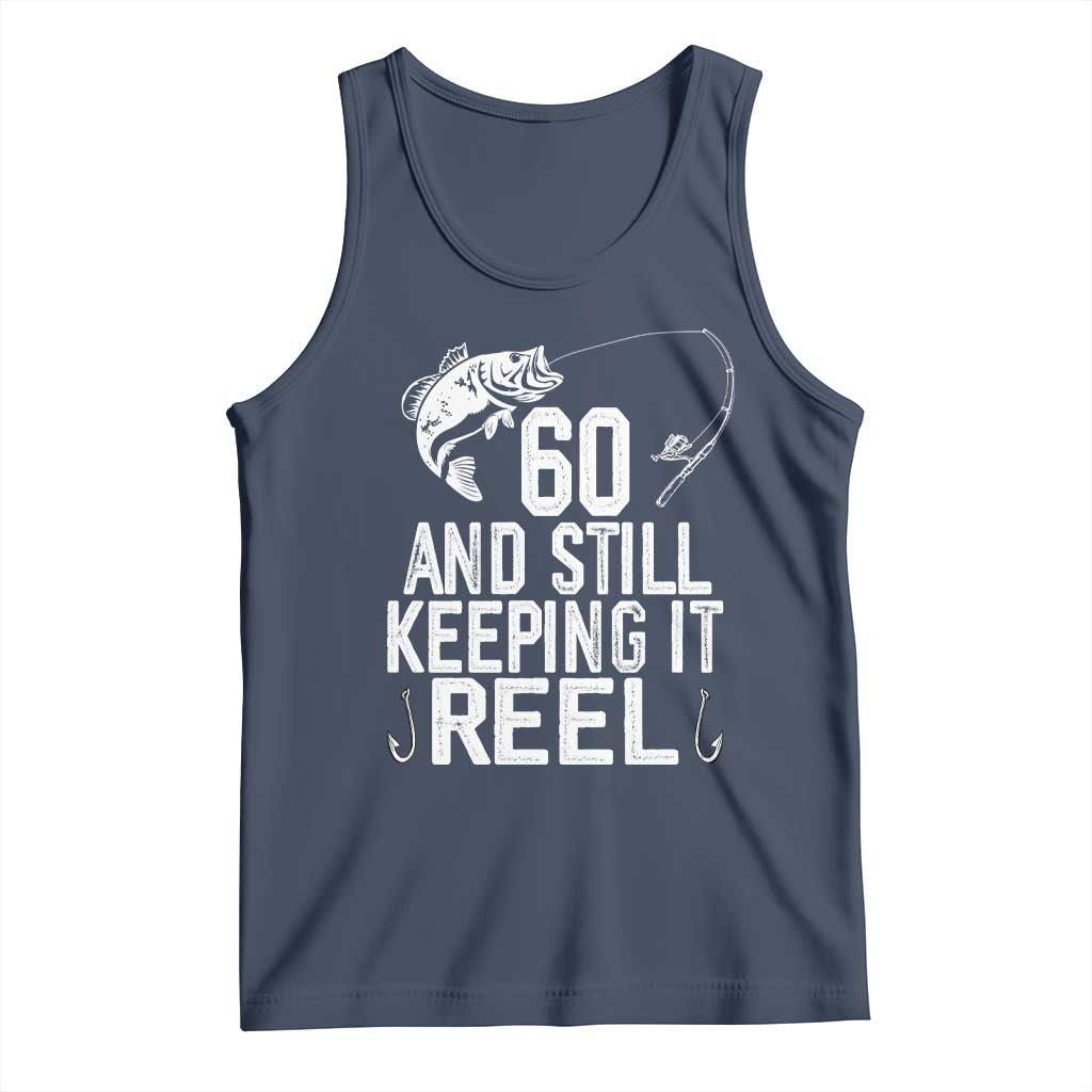 Personalized 60th Birthday Fishing Tank Top Custom Number Bday Still Keeping It Reel TS12 Navy Print Your Wear