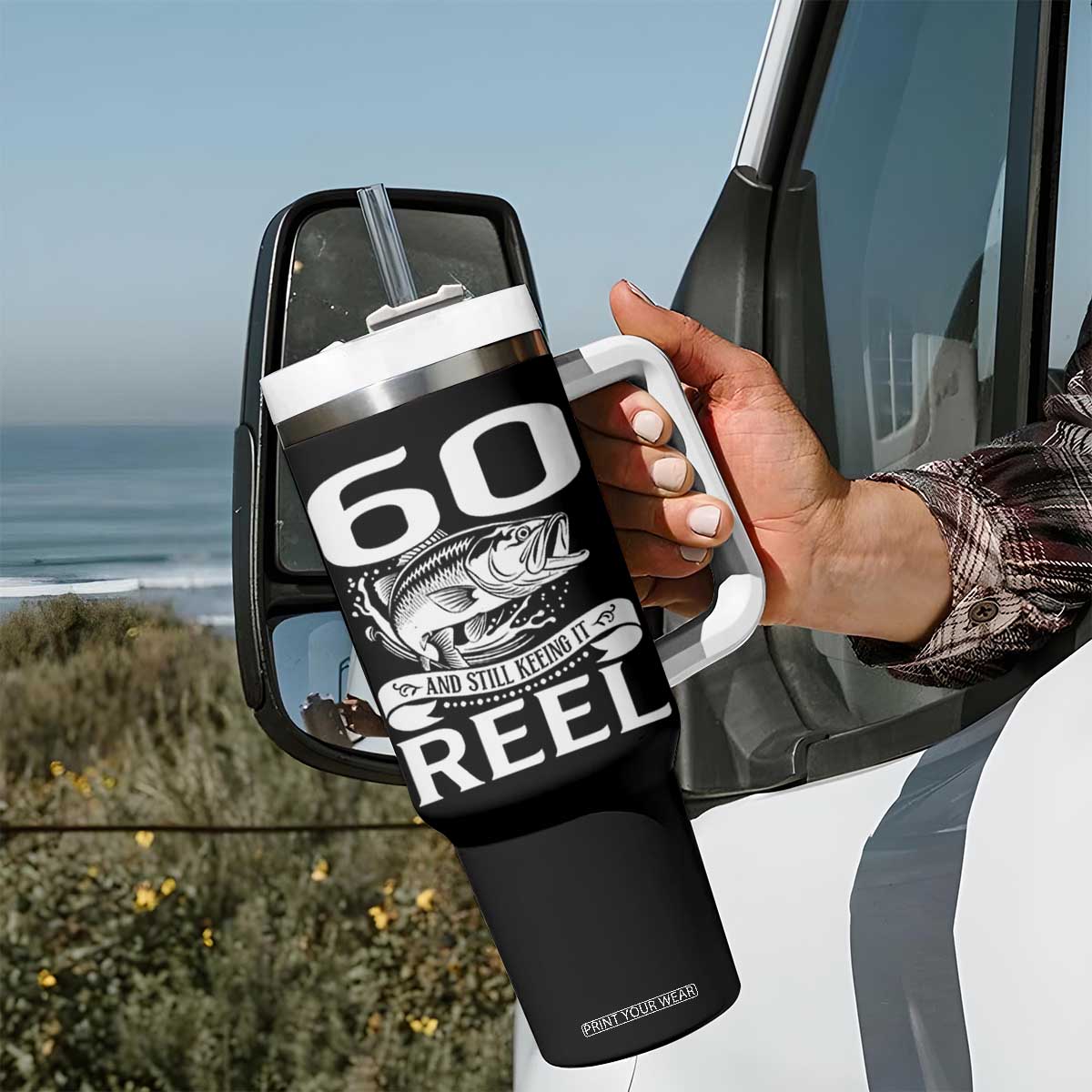 Still Keeping It Reel At 60 Tumbler With Handle Fisherman Birthday Gift TS12 Print Your Wear