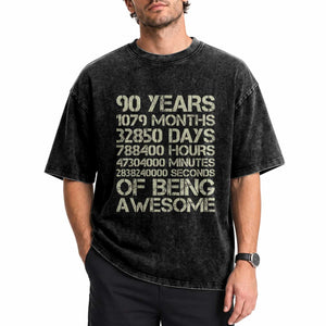 90 Years Of Being Awesome Washed Cotton T-Shirt 90th Birthday Gift Idea