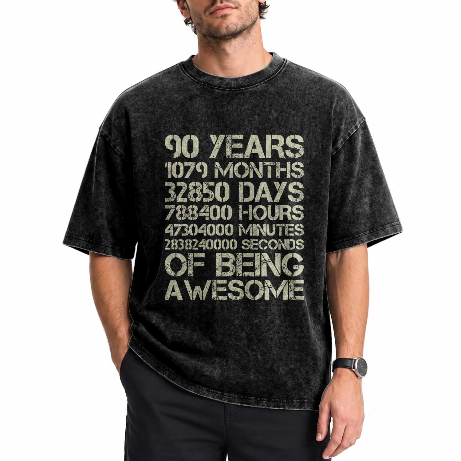 90 Years Of Being Awesome Washed Cotton T-Shirt 90th Birthday Gift Idea