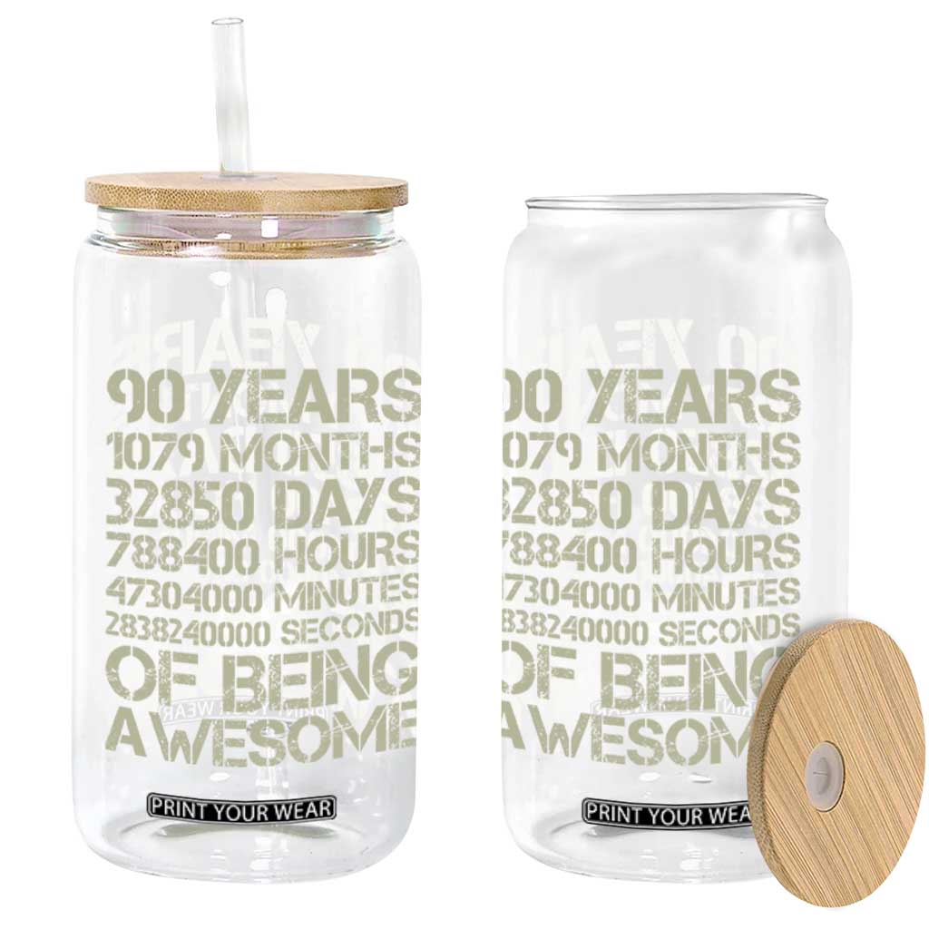 90 Years Of Being Awesome Glass Can 90th Birthday Gift Idea TS12 Print Your Wear