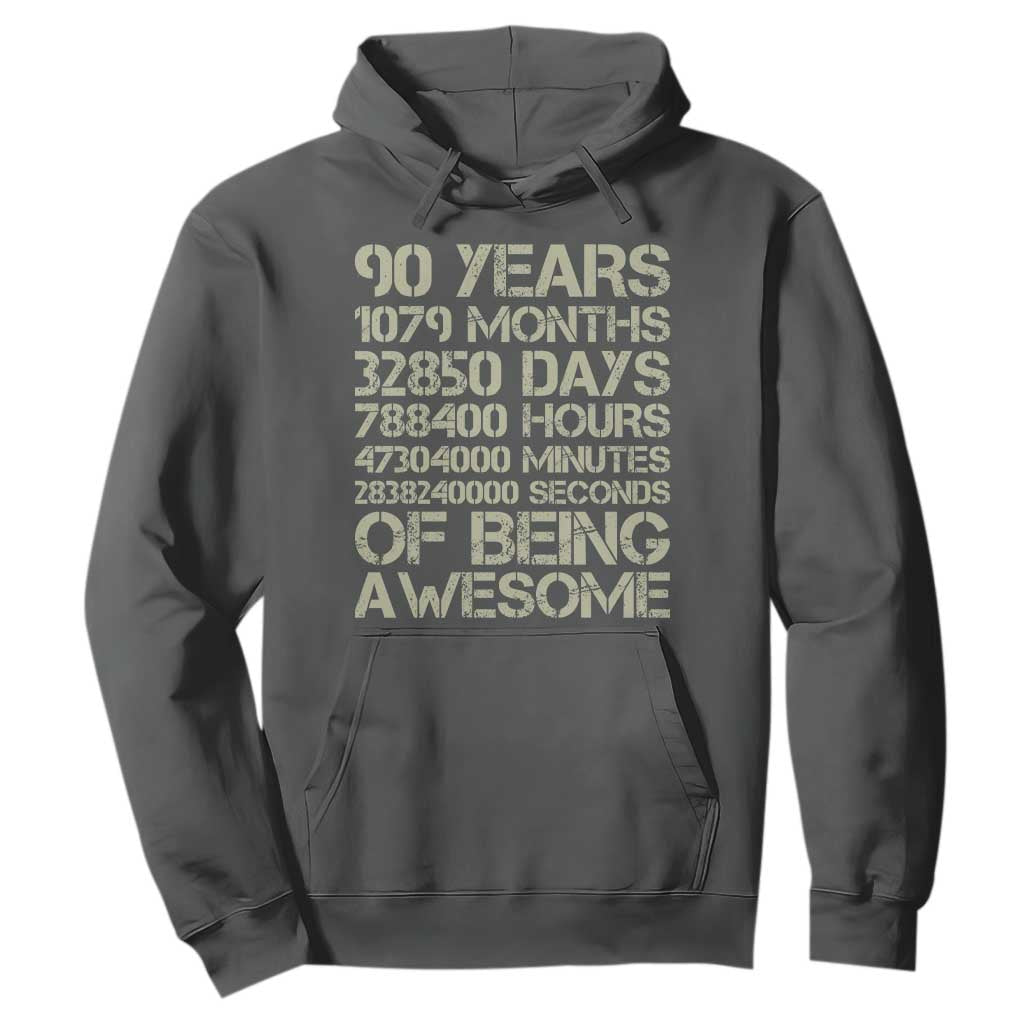 90 Years Of Being Awesome Hoodie 90th Birthday Gift Idea TS12 Dark Heather Print Your Wear