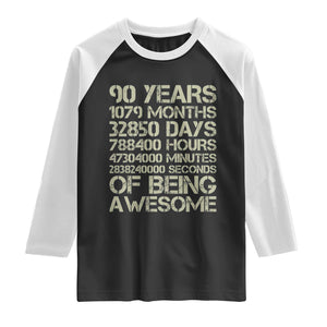 90 Years Of Being Awesome Raglan Shirt 90th Birthday Gift Idea TS12 Black White Print Your Wear