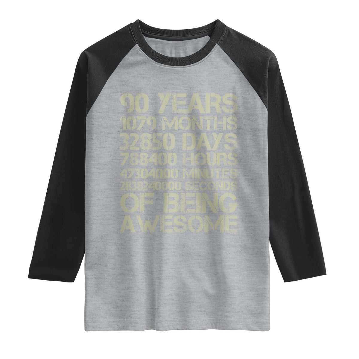 90 Years Of Being Awesome Raglan Shirt 90th Birthday Gift Idea TS12 Heather Gray Black Print Your Wear