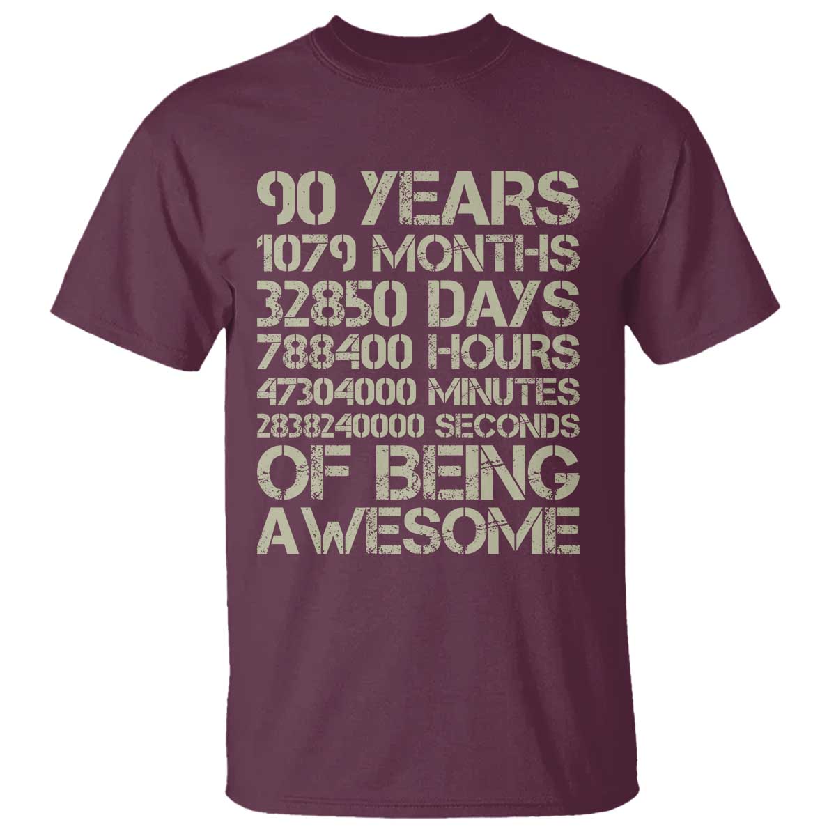 90 Years Of Being Awesome T Shirt 90th Birthday Gift Idea TS12 Maroon Print Your Wear