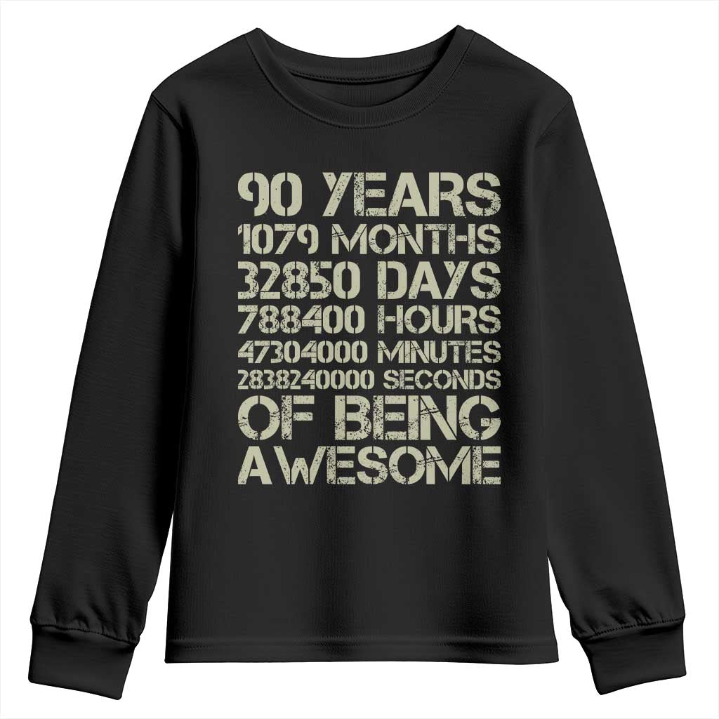 90 Years Of Being Awesome Youth Sweatshirt 90th Birthday Gift Idea TS12 Black Print Your Wear