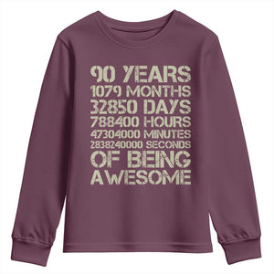 90 Years Of Being Awesome Youth Sweatshirt 90th Birthday Gift Idea TS12 Maroon Print Your Wear