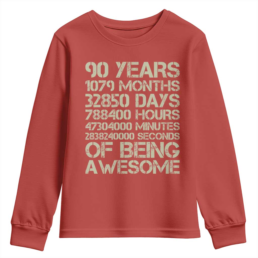 90 Years Of Being Awesome Youth Sweatshirt 90th Birthday Gift Idea TS12 Red Print Your Wear