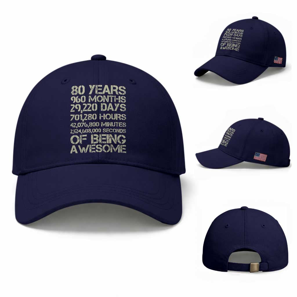 Vintage 80th Birthday Gift Baseball Cap 80 Years Of Being Awesome TS12 Baseball Cap Universal Fit Dark Blue Print Your Wear