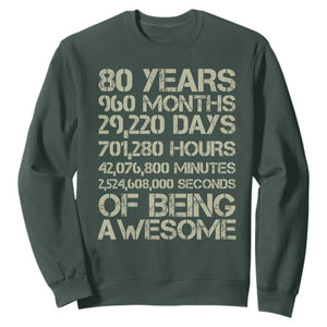 Vintage 80th Birthday Gift Sweatshirt 80 Years Of Being Awesome TS12 Dark Forest Green Print Your Wear