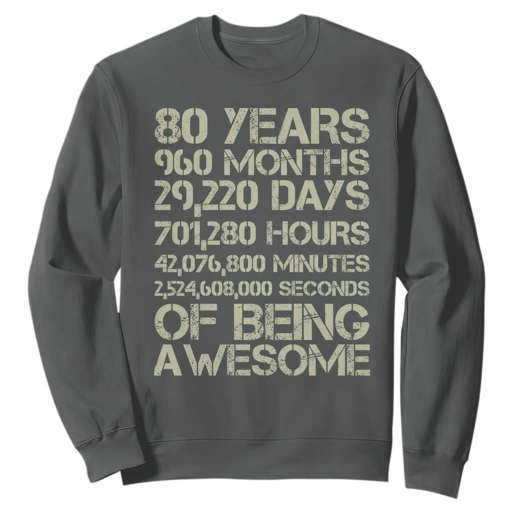 Vintage 80th Birthday Gift Sweatshirt 80 Years Of Being Awesome TS12 Dark Heather Print Your Wear