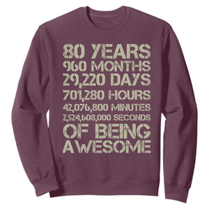 Vintage 80th Birthday Gift Sweatshirt 80 Years Of Being Awesome TS12 Maroon Print Your Wear