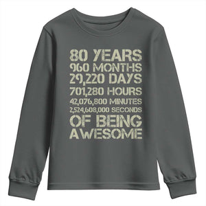 Vintage 80th Birthday Gift Youth Sweatshirt 80 Years Of Being Awesome TS12 Dark Heather Print Your Wear