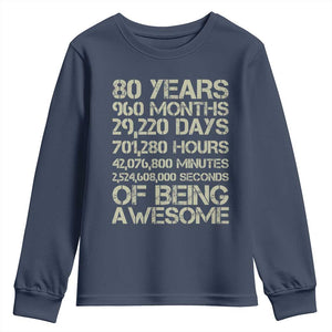 Vintage 80th Birthday Gift Youth Sweatshirt 80 Years Of Being Awesome TS12 Navy Print Your Wear