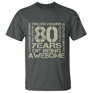 80th Milestone Birthday T Shirt 80 Years Of Being Awesome TS12 Dark Heather Print Your Wear