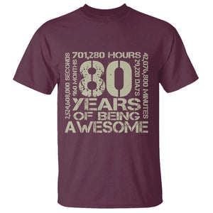 80th Milestone Birthday T Shirt 80 Years Of Being Awesome TS12 Maroon Print Your Wear