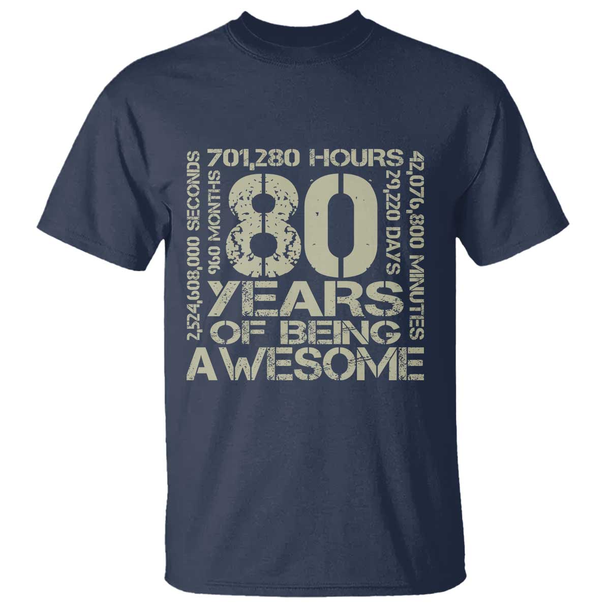 80th Milestone Birthday T Shirt 80 Years Of Being Awesome TS12 Navy Print Your Wear