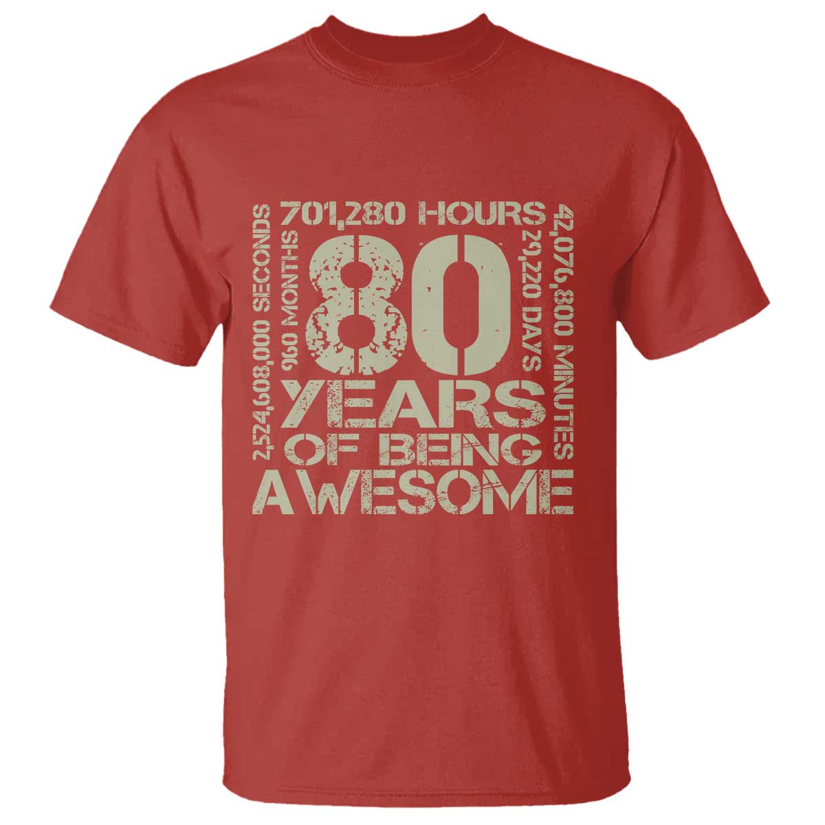 80th Milestone Birthday T Shirt 80 Years Of Being Awesome TS12 Red Print Your Wear