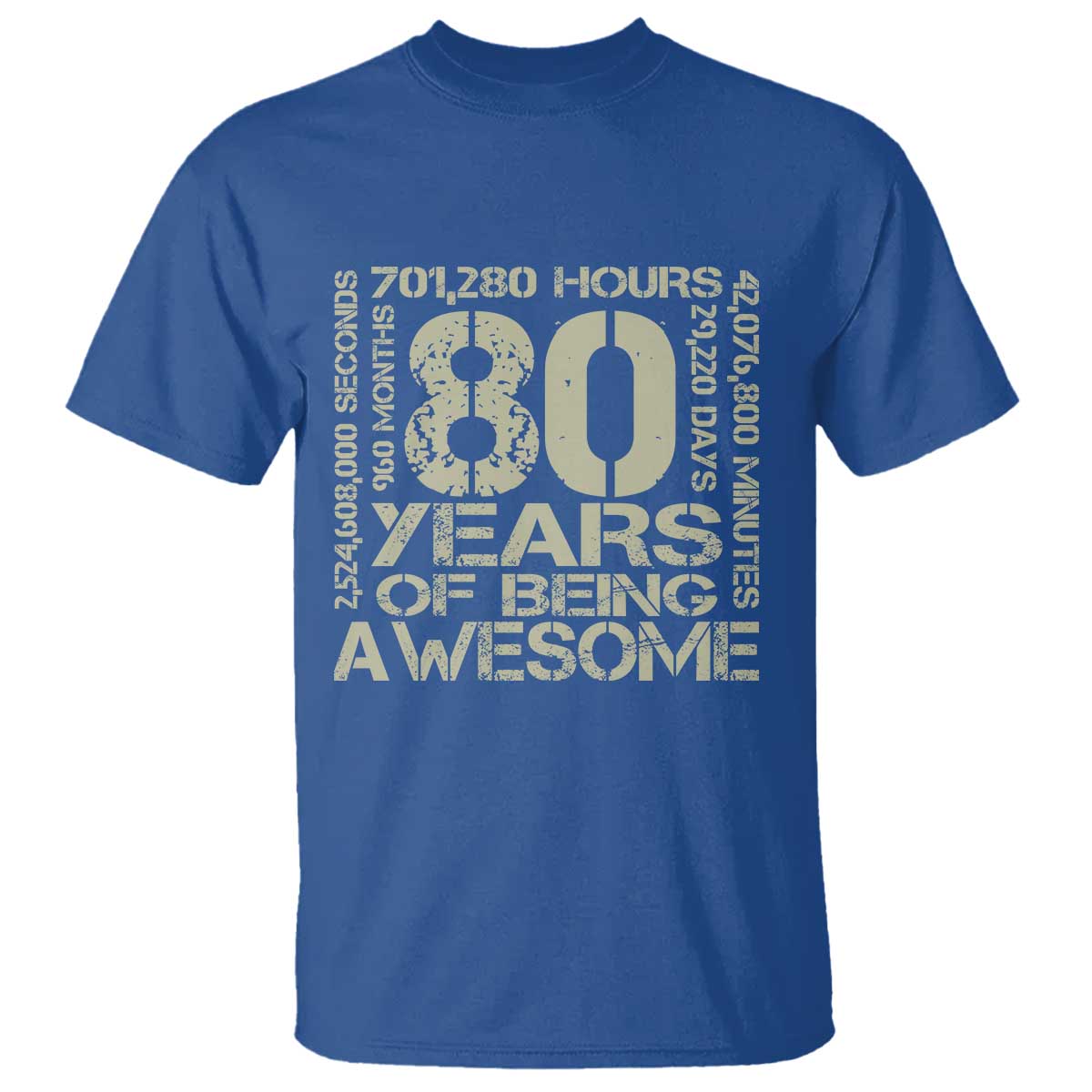 80th Milestone Birthday T Shirt 80 Years Of Being Awesome TS12 Royal Blue Print Your Wear