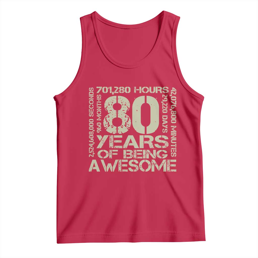 80th Milestone Birthday Tank Top 80 Years Of Being Awesome TS12 Red Print Your Wear
