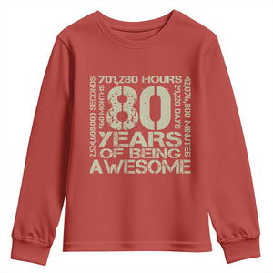 80th Milestone Birthday Youth Sweatshirt 80 Years Of Being Awesome TS12 Red Print Your Wear