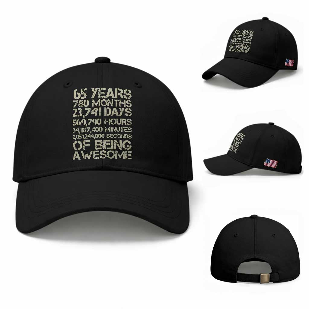 65th Milestone Birthday Gift Baseball Cap 65 Years Of Being Awesome TS12 Baseball Cap Universal Fit Black Print Your Wear